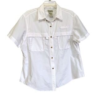 LL Bean Womens XL White Short Sleeve Fishing Shirt Mesh Vent Button Up Outdoors